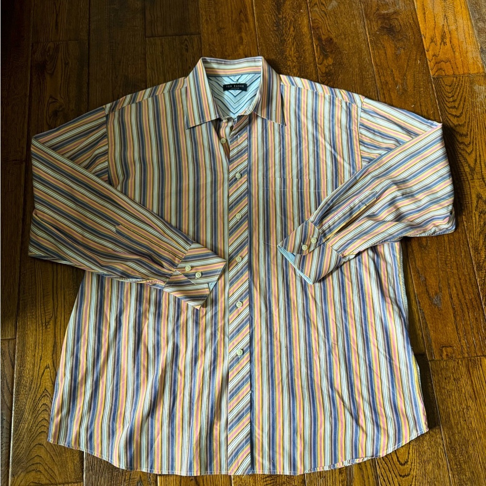 Ted Baker Multicolor Striped Long Sleeve Button Down Shirt